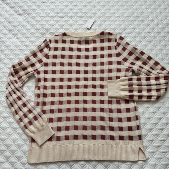 NWT LOFT Gingham Crewneck Pullover Long Sleeve Sweater Beige Rust - Size M - Picture 11 of 12